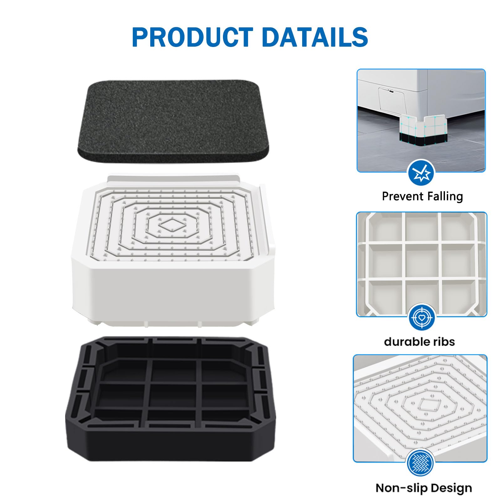 ANNKUT Elevadores de muebles de cama resistentes, bloques de soporte rectangulares ajustables para camas, escritorios, sofás, sillas, elevación de hasta 1.5 pulgadas, soporta hasta 4000 libras (blanco