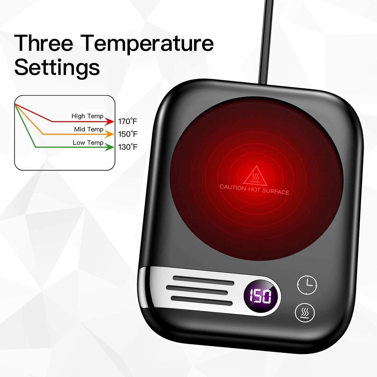 Coffee Mug Warmers for Desk with 3 Temperature Settings, Aluminum Alloy Rapidly Heats Up Auto Shut Off Mug Warmers Plate for Heating Milk, Tea, Hot Chocolate, Candle