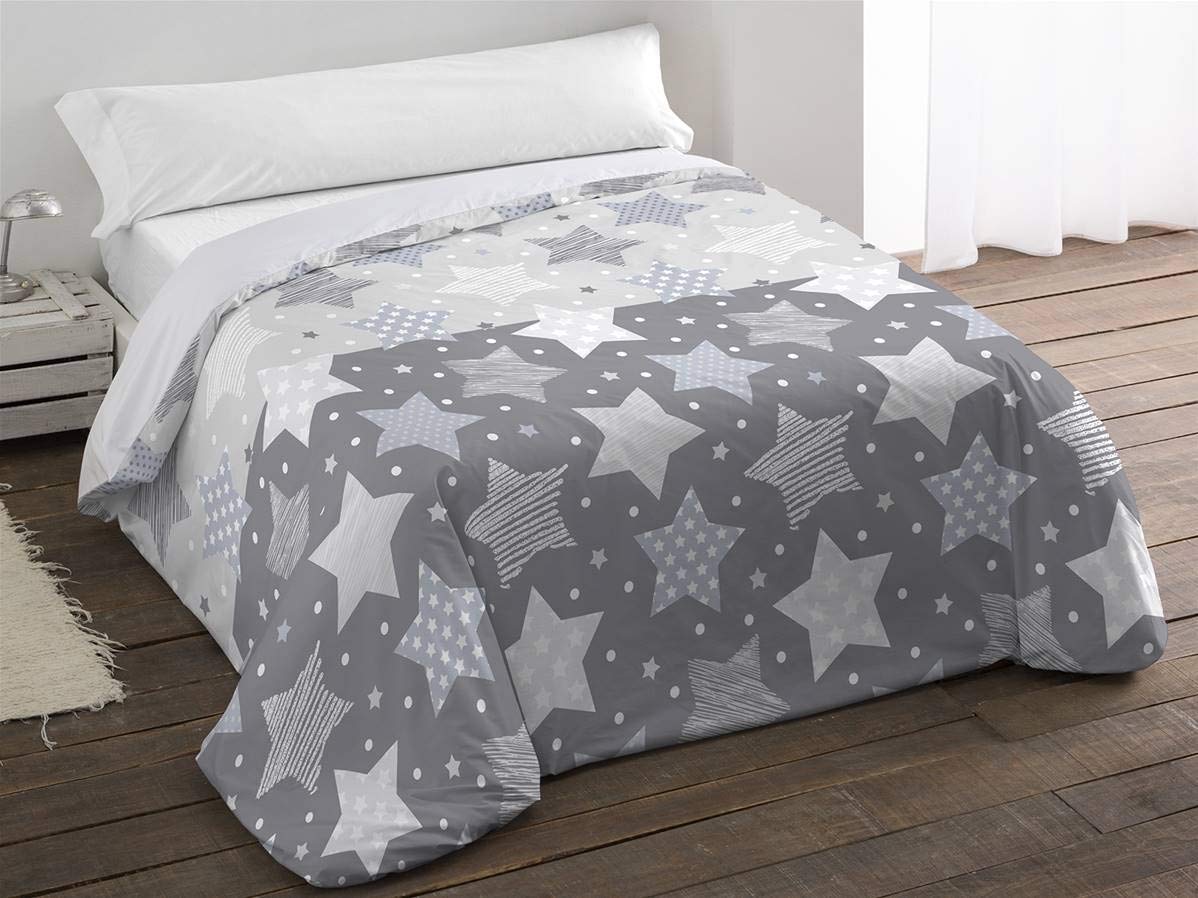 Lanovenanube Edredón nórdico Stars Cama 105 cm Gris Infantil Estrellas