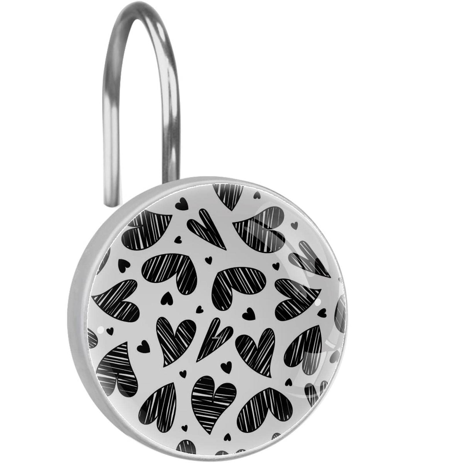 Crochets pour rideau de douche en acier inoxydable motif cœur décoratif salle de bain x12