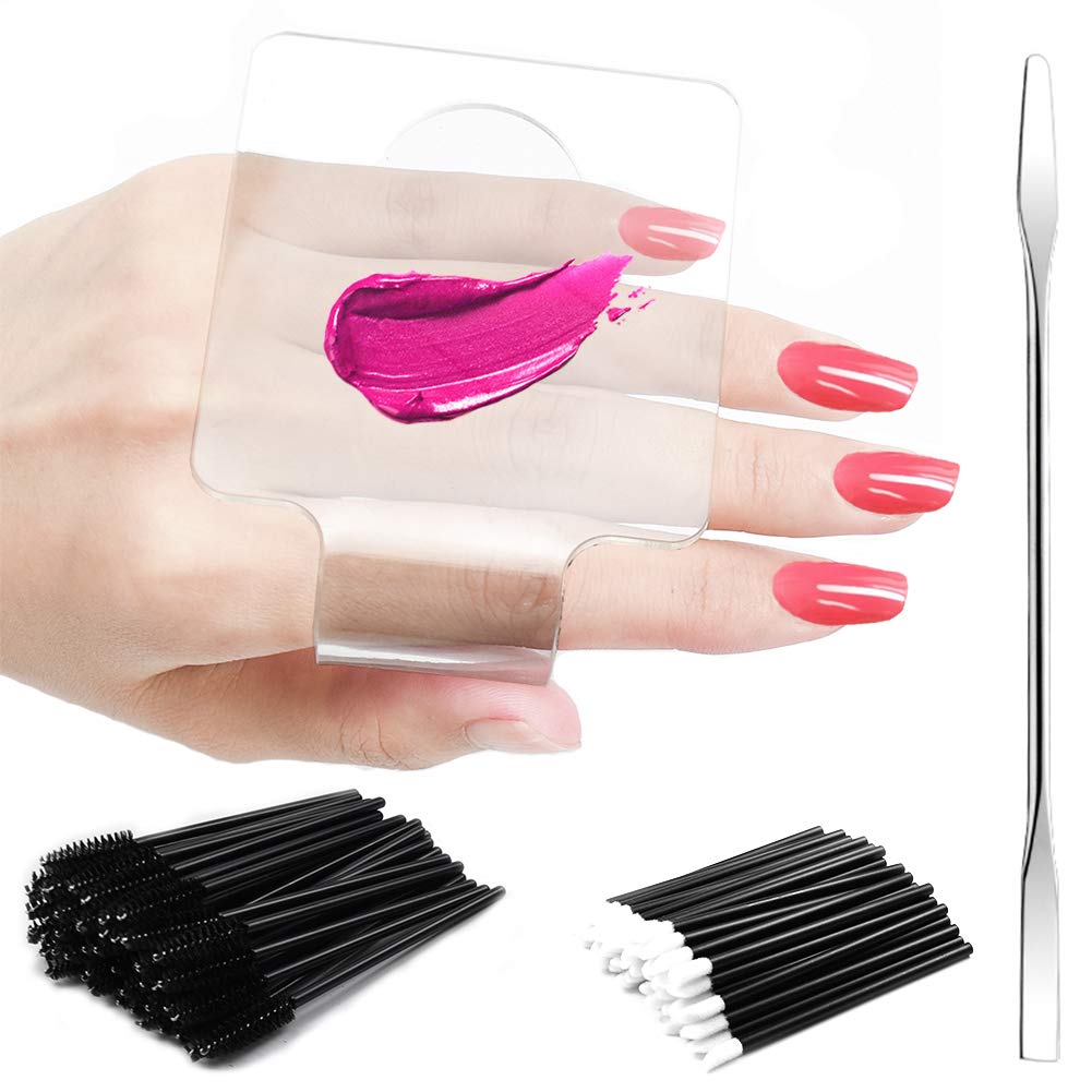 Hand Palette Makeup Mixing Tray Plastic100 PCS Mascara Wands Lipstick Applicators 1 PCS Metal Spatula for Mixing Foundation