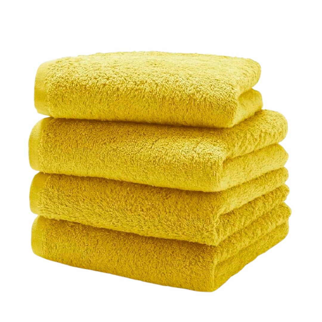 Diamond Tex 4 Pack Cotton Face Cloth Set 30 x 30 cm Flannel Washcloth Towels Extra Absorbent & Quick Dry Hotel Gym, Golf, Spa 600-GSM (Yellow)