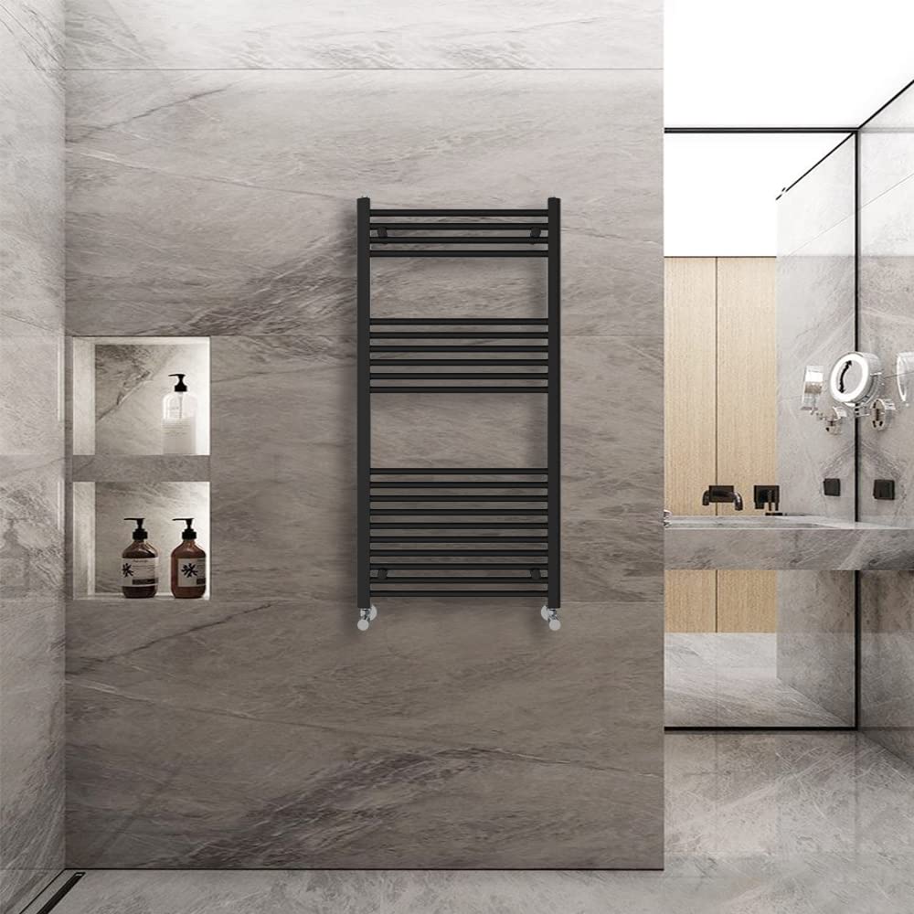 Warmehaus Straight Heated Towel Rail Radiator Ladder Black 1200x600mm Central Heating Radiators for Bathroom Kitchen