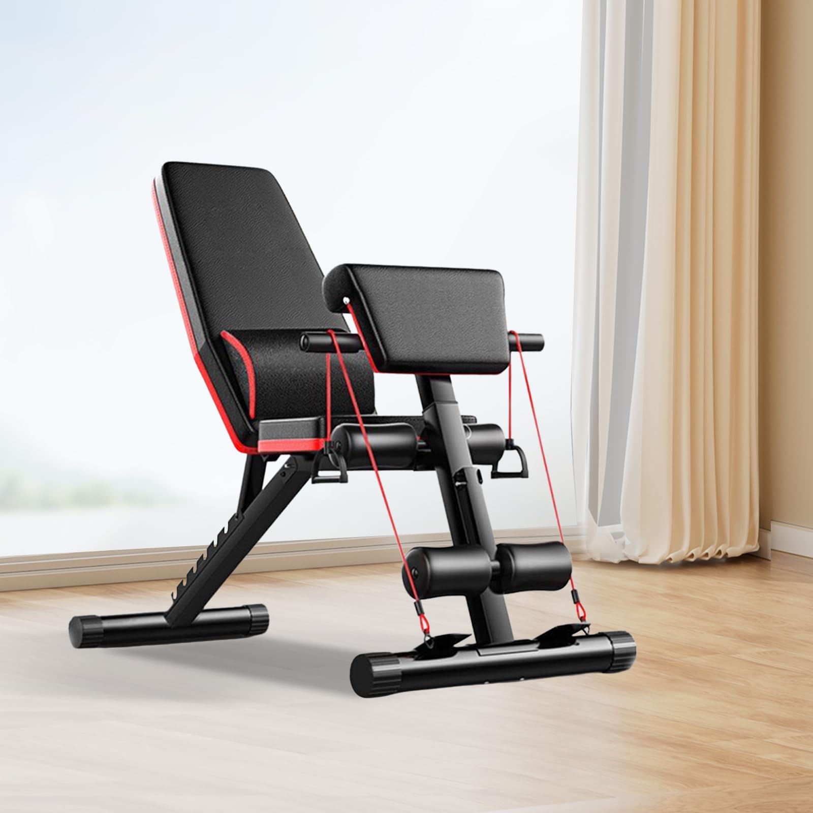 Adjustable Weight Bench, KKVUIIFF Utility Weight Bench for Full Body Workout, Strength Training Bench, Height Adjustable Backrest