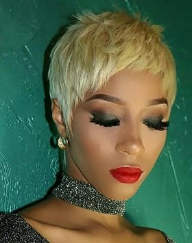 Mixed Blonde Short Pixie Cut Hair Wig Synthetic Wigs for Black/White Women Highlight Wig Short Haircut Wig Black Women Hairstyles Short Hair