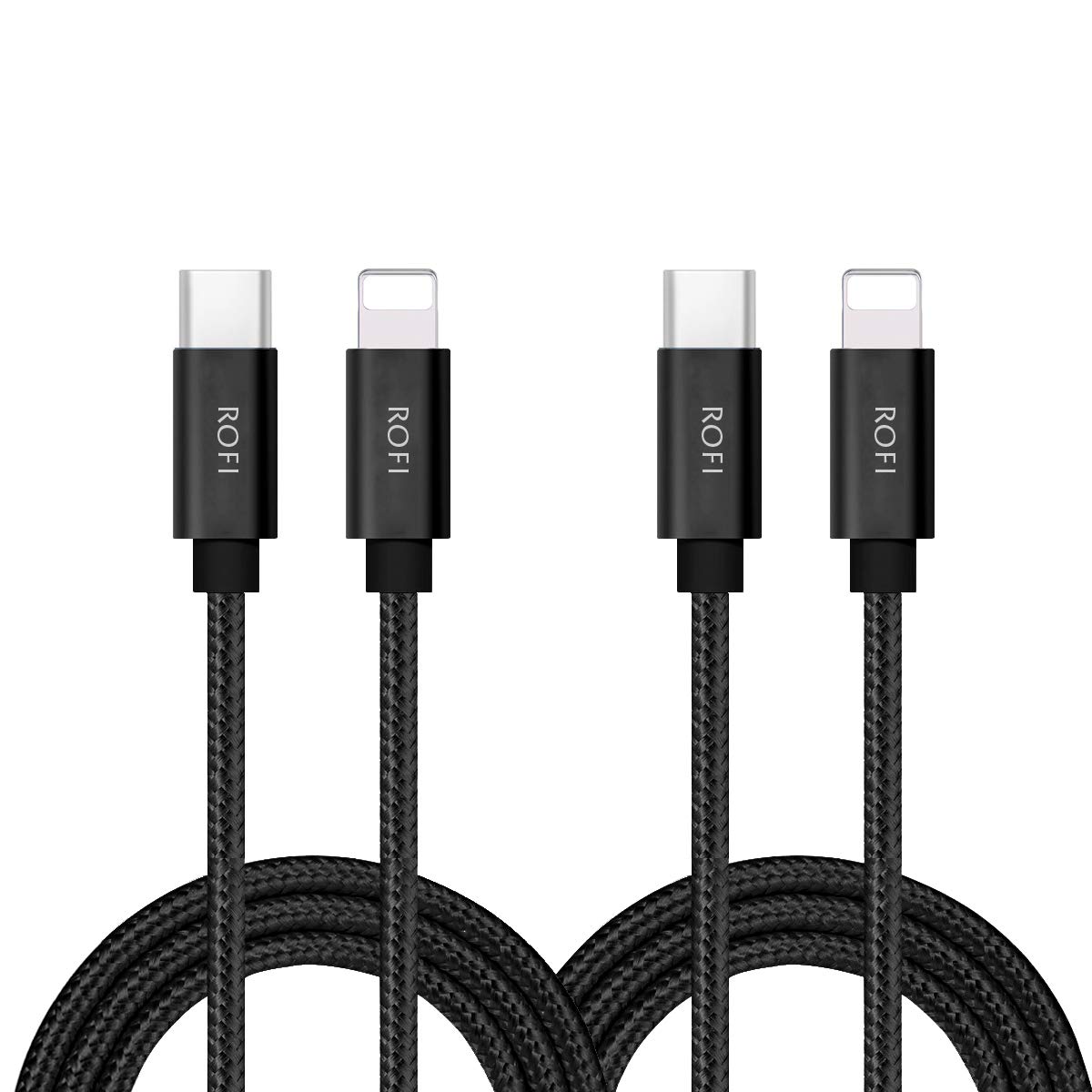 RoFI USB-C to Phone 11 Charger Cable [2 Pack 2 Feet] Power Delivery Fast Charging Nylon Braided Charger Compatible for Phone 12/11 Pro Max XR Xs Max X 8 Plus 8 (2 Feet, 2 Pack Black)