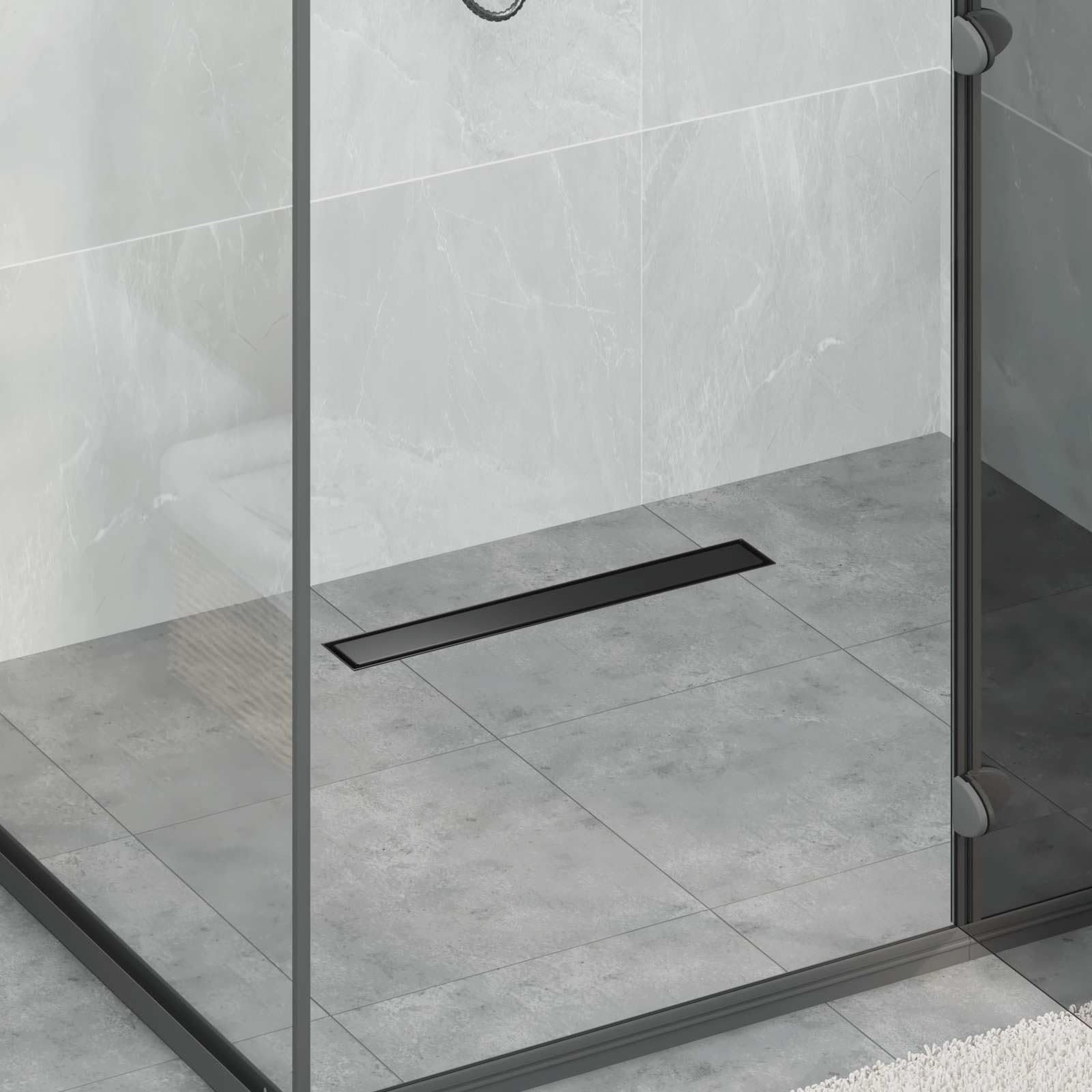 2 in 1 Duschabfluss Schwarz Edelstahl 304 mit verstellbaren Füßen 50 cm Länge rechteckiger Siphon Abflussgarnitur mit Geruchsverschluss und Verstopfungsschutz für Dusche Badezimmer Küche