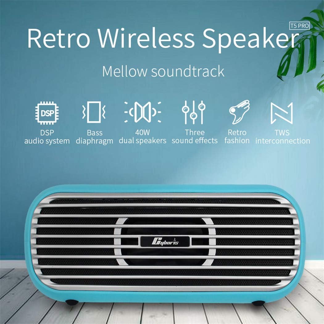 Black Friday - 40% OFF CYBORIS 40W Retro Portable Speakers Wireless Bluetooth Subwoofer Classic Bass Speaker Audio DSP Sound 5200mAh Support TF Card/Aux/MIC/TWS