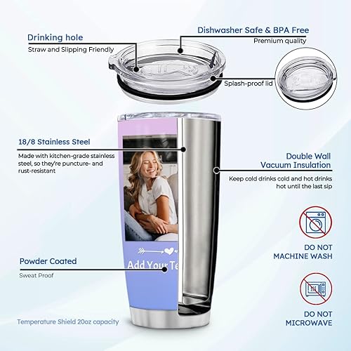 Miniatura 4 de wowcugi Vaso de acero inoxidable personalizado con foto de 20 onzas, 30 onzas, taza de viaje para café, cumpleaños, Día de la Madre, Día del Padre,