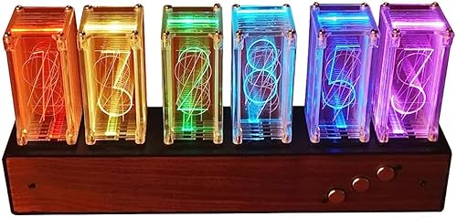Reloj Nixie, simulación de reloj de tubo Nixie, reloj creativo RGB de madera, Reloj de mesa moderno Reteo, Luz de ritmo de recogida, Reloj de tubo