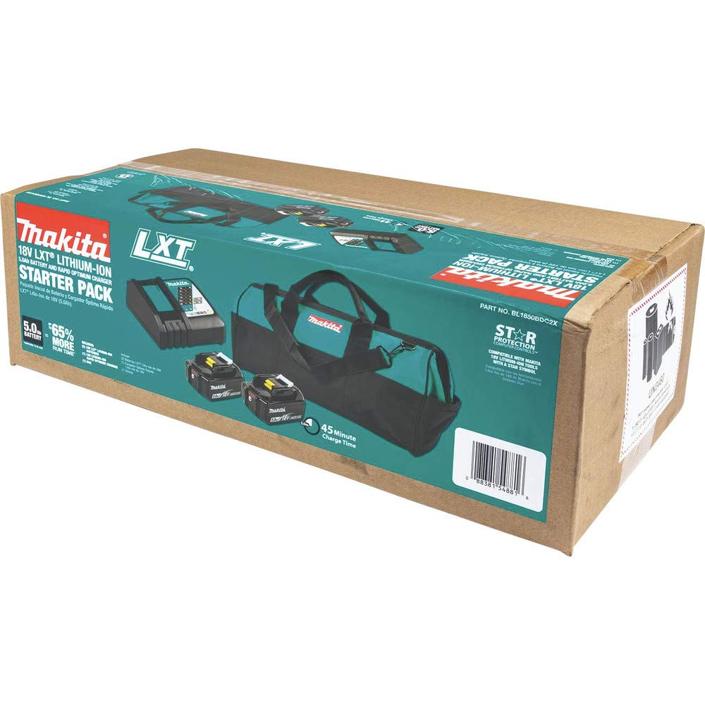 Makita BL1850BDC2X - Batería de iones de litio LXT® de 18 V y cargador óptimo rápido (5.0 Ah)