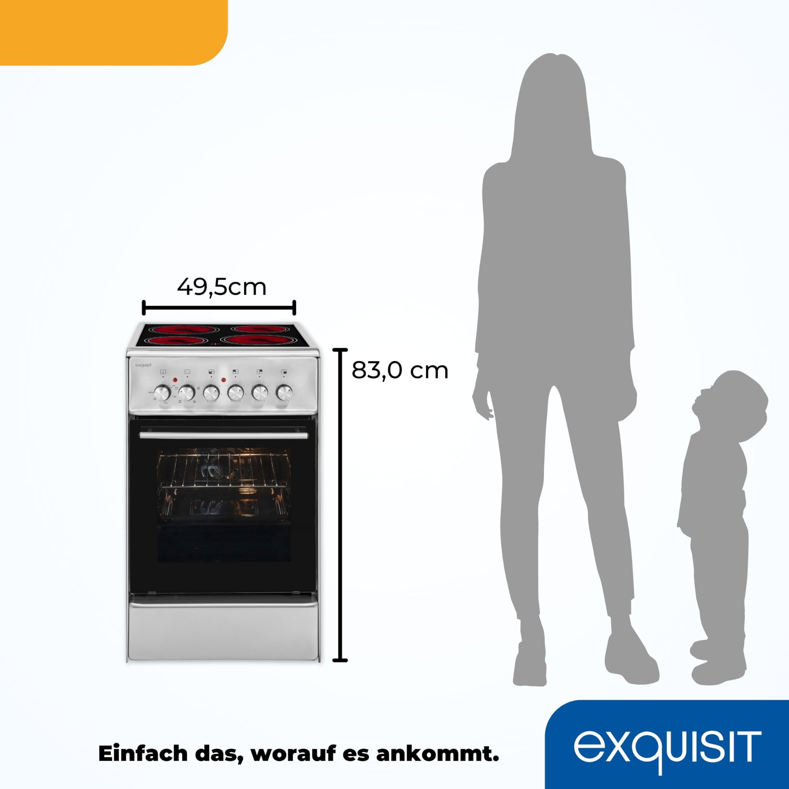 Exquisit Standherd ECM 5-4.1 50 cm Inox Umluft Grill Energieeffizienzklasse A