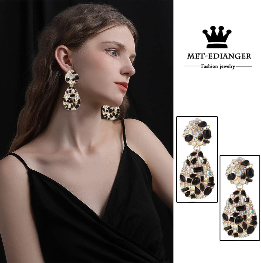 Rhinestone Statement Earrings Teardrop Costume Earrings Cluster Crystal Chandelier Drop Dangle Earrings for Women - Image 4