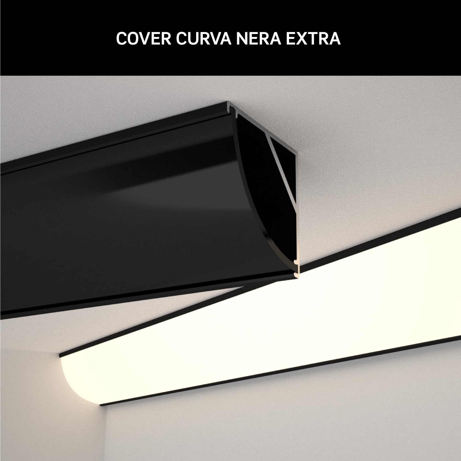 Profilo Alluminio Nero Angolare per Strisce LED con copertura Professionale Nera Made in Italy MedusaFlex CUBO in Policarbonato - Pacco da 5 (10m) 2000 x 15.8 x 15.8mm - Cover standard nera inclusa