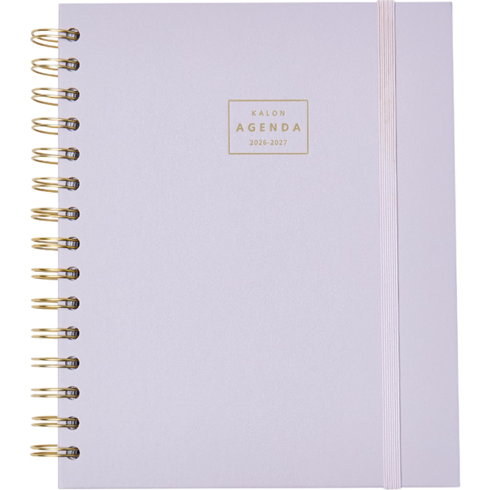 Q Kalon - School Diary 2026 2027 - September to June, Day per Page, A5 (17x21 cm), SPA, ENG, FRA, GER, Index with Months, Faux Leather Hard Cover, Double Spiral and Elastic, Stickers - Purple Mousse