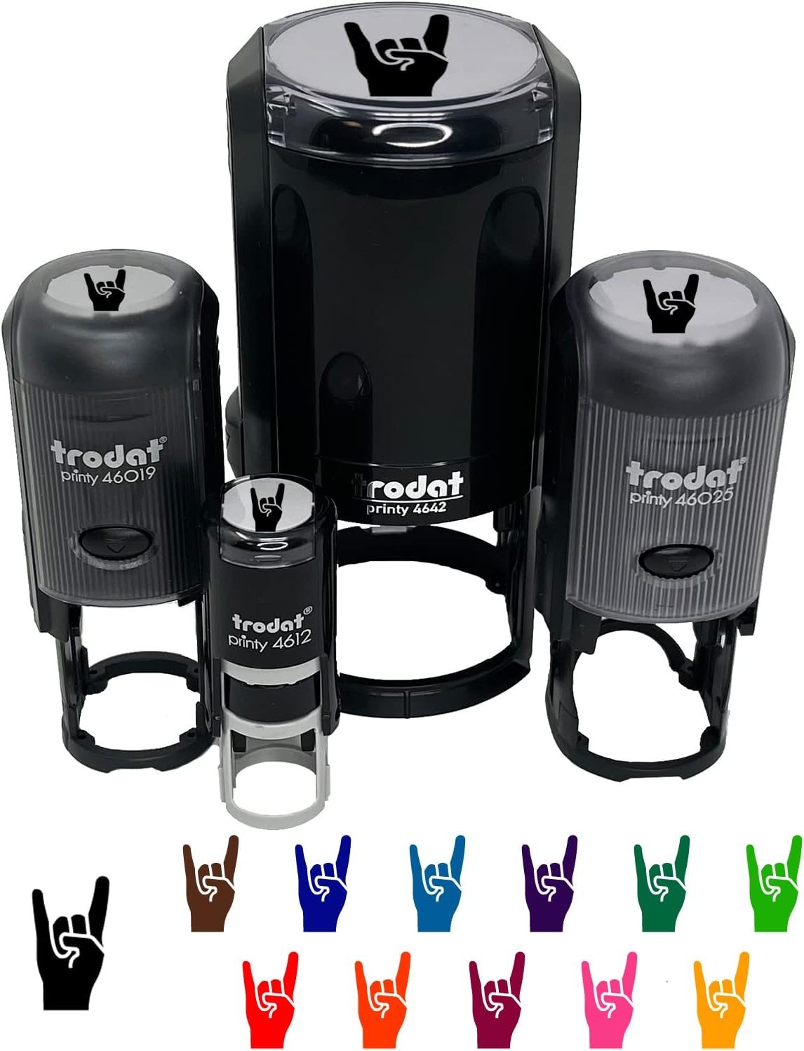 Sign of The Horns Rock and Roll Hand Gesture Self-Inking Rubber Stamp Ink Stamper for Stamping Crafting Planners - 1-1/2 Inch Large - Black Ink