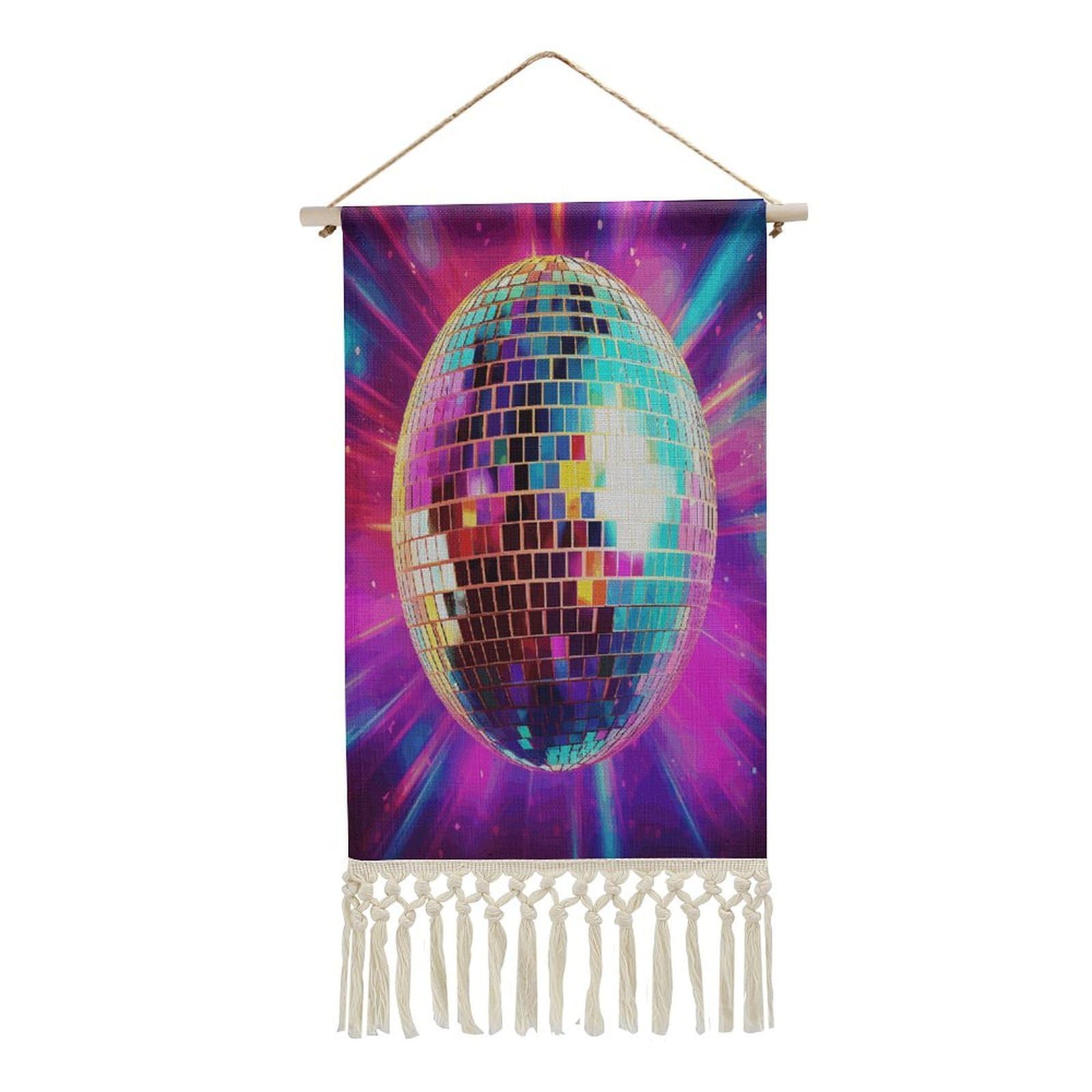 Adfgyerh Style Space Disco Ball Tapestry With Tassels Cotton And Linen Hanging Posters, Wall Art For Travel Gift, Wall Tapestry For Office Home Decor Bedroom Living Room Decor