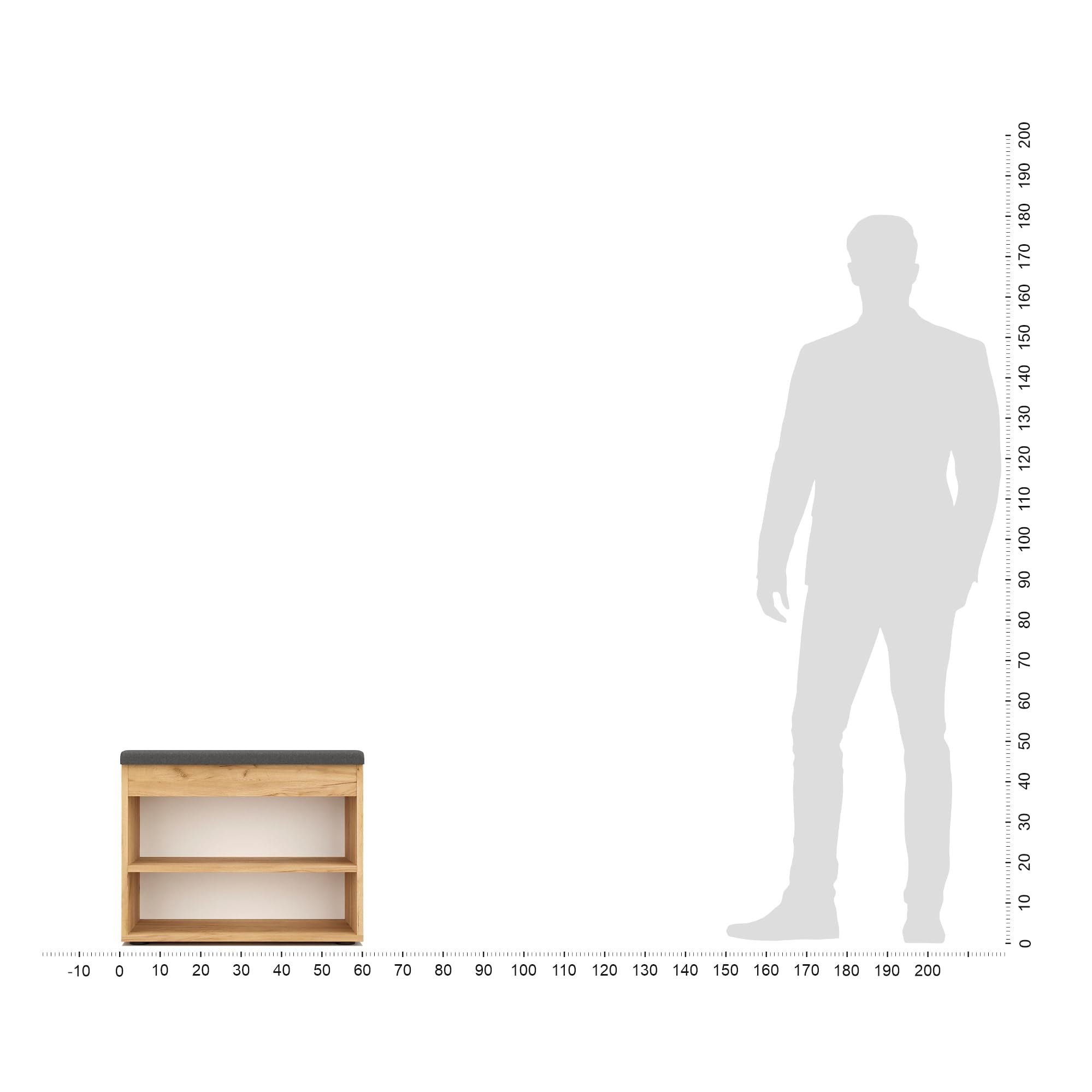 Komto Banc à Chaussures avec Assise Rembourrée – Meuble de Rangement Chêne Miel 60 x 48 x 32 cm pour Entrée, Couloir ou Chambre, Rangement Compact avec Coffre