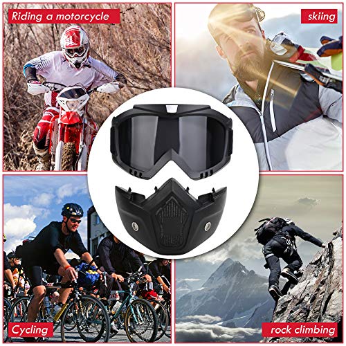 PiscatorZone Motorcycle Goggles Mask CS/Paintball/Skiing/Riding/Cycling/Halloween/Costume Ball-UV Proof Windproof Anti-Fog Protective Detachable Adjustable Tactical Glasses