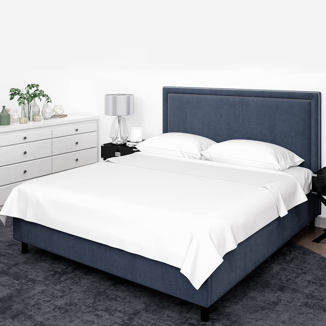 King Size Cotton Flat Bed Sheet with 2 Pillowcases- 100% Long Staple White Bed Sheet Set- 300 Thread Count- King Bed Sheet 280x280cm with 2 pillowcases 50x75cm- Luxury Sateen Weave- Hotel Bed Linen