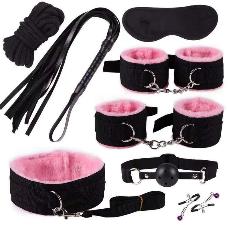 Set Fitness Multifunzionale da 8 Pezzi in Nylon Rosa alla Moda, Fitness Divertente A Casa, Attrezzatura Yoga Regolabile, Regalo per Coppie