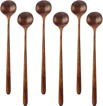 6 Pieces 11 Inch Long Spoons Wooden,Coffee Spoons- Tea spoon- Mixing Honey Spoon,Long Handle Spoons for Cooking - Wood Kitchen Utensils