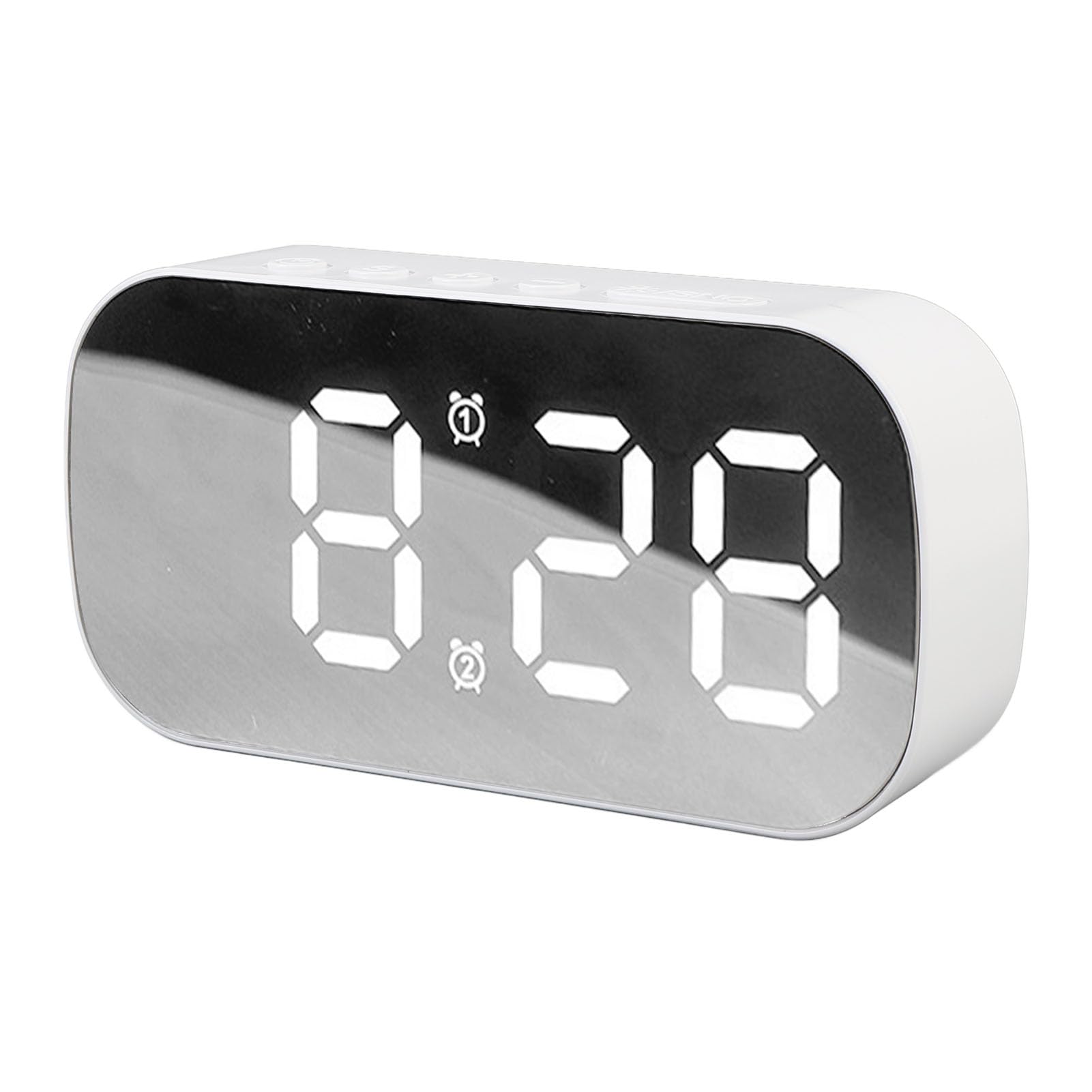 Digital Mirror LED Clock with 5 Levels Brightness Date Temperature Display Desktop White Color Mirror Alarm Clock Digital LED Desk Mirror Digital Clock White LED Display Desktop
