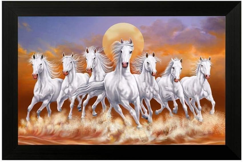 Amazon Com Nobility Seven Lucky Running Horses Painting Vastu Wall Art Decoration For Home Living Room Office Gift For Friends Or Family Home Kitchen