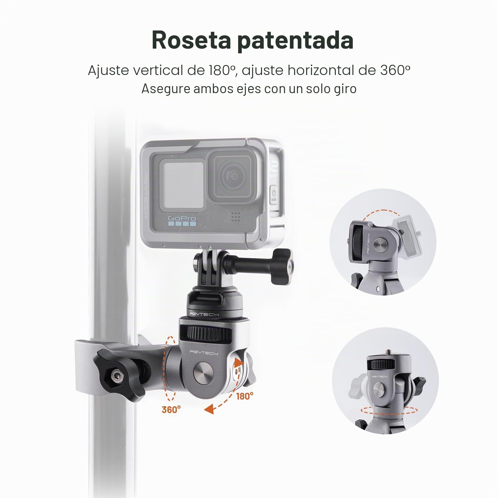 PGYTECH CapLock Súper Pinza Soporte, Aluminio Arnés Manillar Moto Bicicleta | Abrazadera de Cangrejo con Tornillo 1/4, Compatible con GoPro/DJI Osmo/Insta360, Sistema de Liberación Rápida