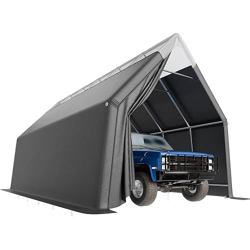 Skyview Portable Garage, 13x24 FT Heavy Duty Carport Canopy with Translucent Roof, Reinforced Metal Frame, Zipper Doors,All-Weather Resistant, Waterproof Outdoor Storage Shelter for Cars/RV/ATV
