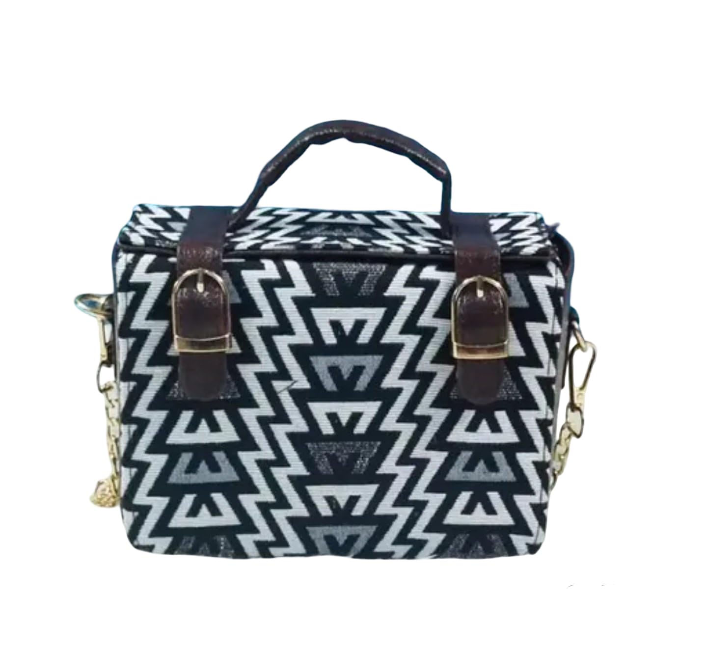 Sac géométrique noir et blanc d'exception avec détails boucle en cuir - 4