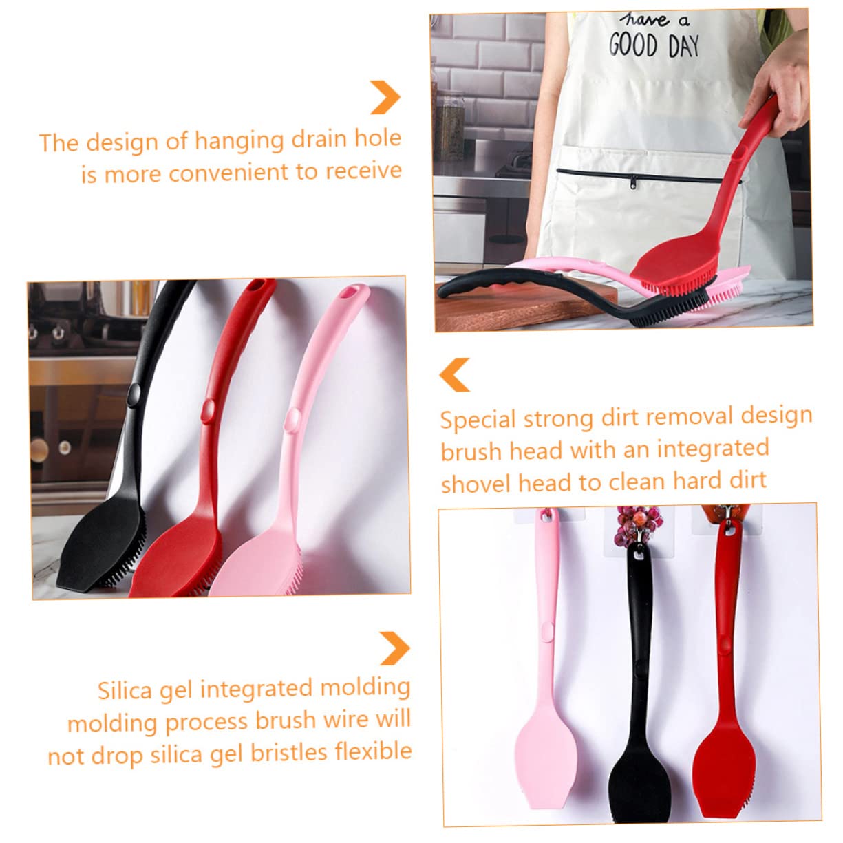 HOLIDYOYO Kitchen Cleaning Brush Long Handle Silicone Scrubber for Pots Pans Dishes Non Slip Grip Lightweight Convenient Design with Hanging Ring for Easy Storage