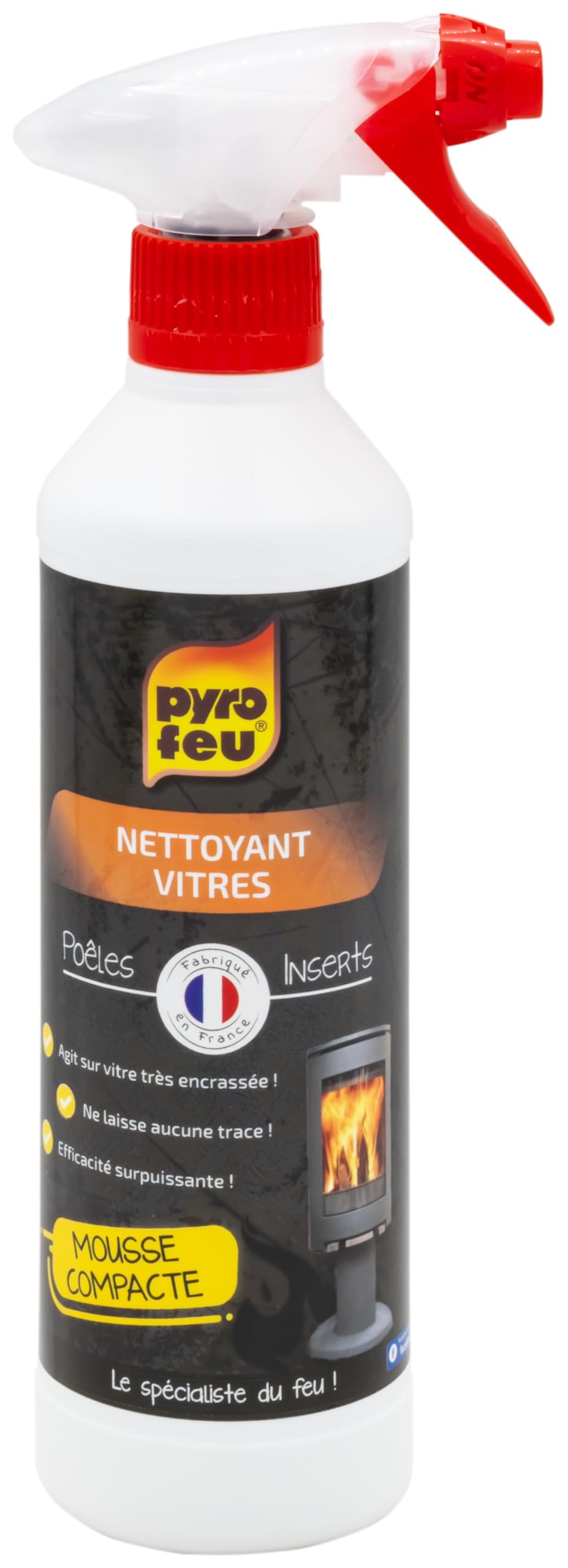 PYRO FEU 24512-12 Pack de 2 Limpiacristales antihollín para cristales de horno y chimeneas 2x500 ml, Blanco y marrón — view 5