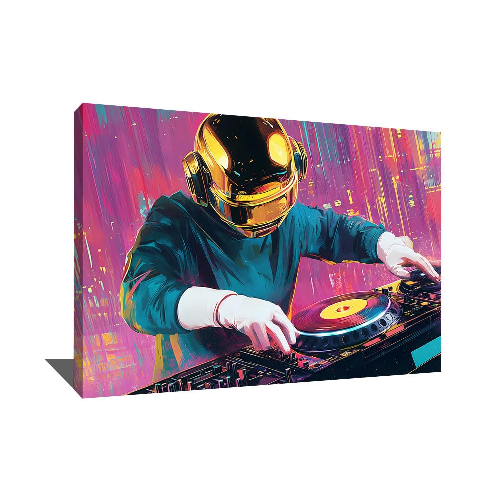Alessio Cacciatore Quadro per DJ - Tela Musica - Stampa su tela Cyberpunk - Decorazione da parete - Pop Art Decorazione da parete - Idea regalo per la casa (120 x 80 cm)
