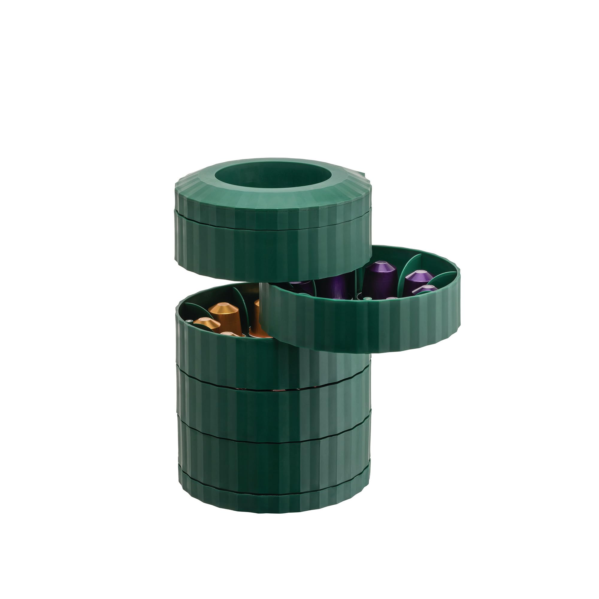 Alessi Plissé MDL19 GR - Contenitore Portacapsule Nespresso a 5 Piani Rotanti, in Resina Termoplastica, Verde