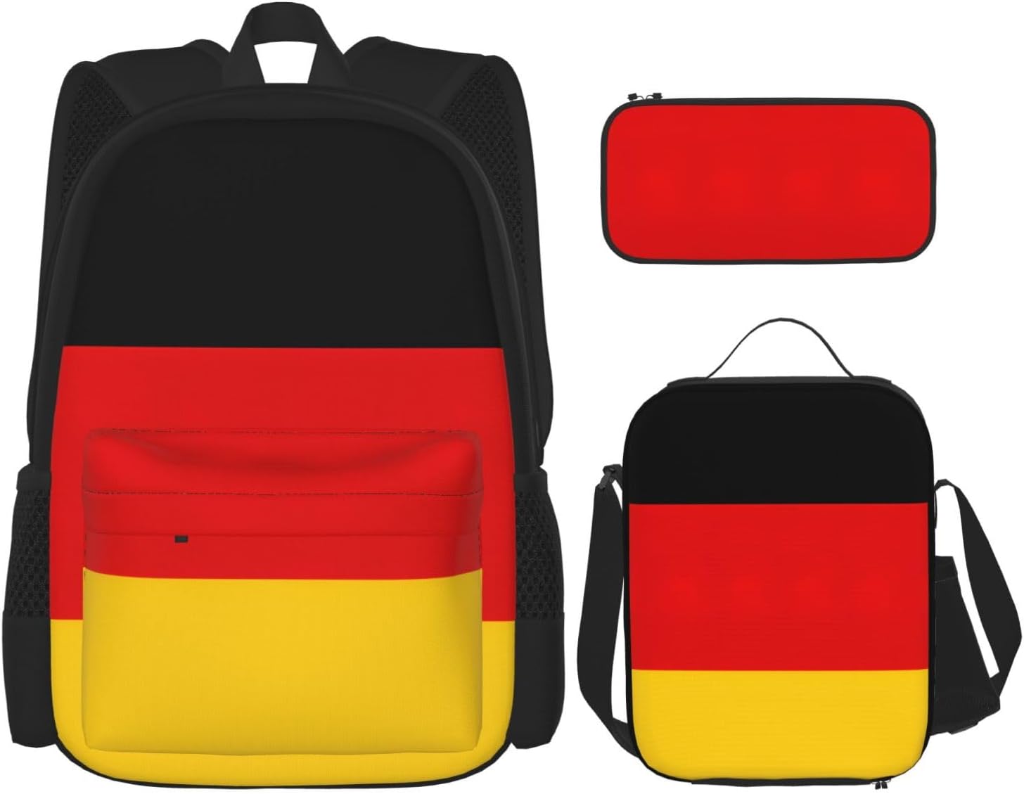 German flag Backpack 3-Piece Casual Backpack Set (Backpack + Waist Bag + Small Pouch), Unisex Daypack