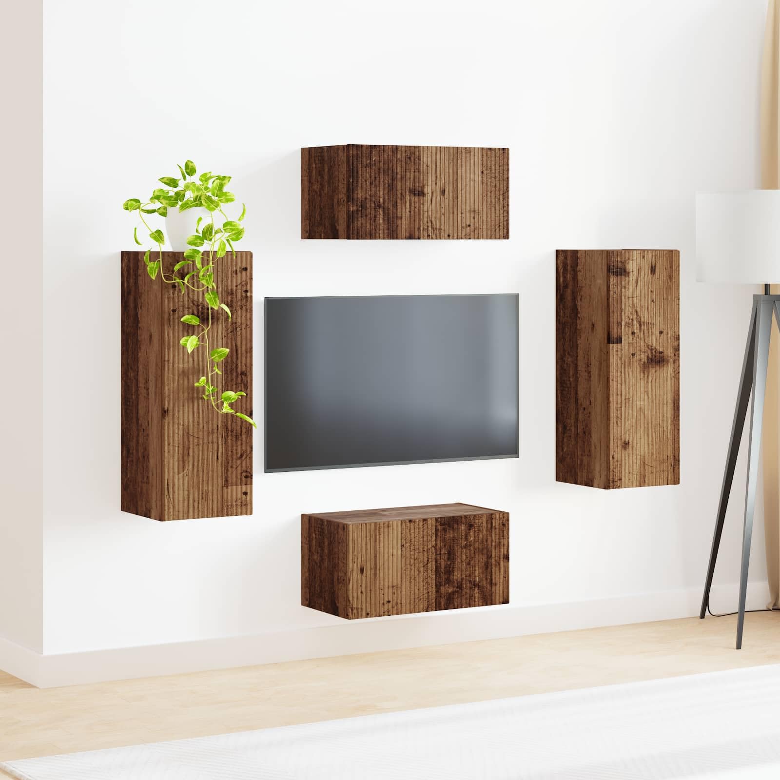 2-Piece Wall Mounted Floating TV Stand, Engineered Wood | Features a space-saving design for living room entertainment centers to store media devices and consoles.