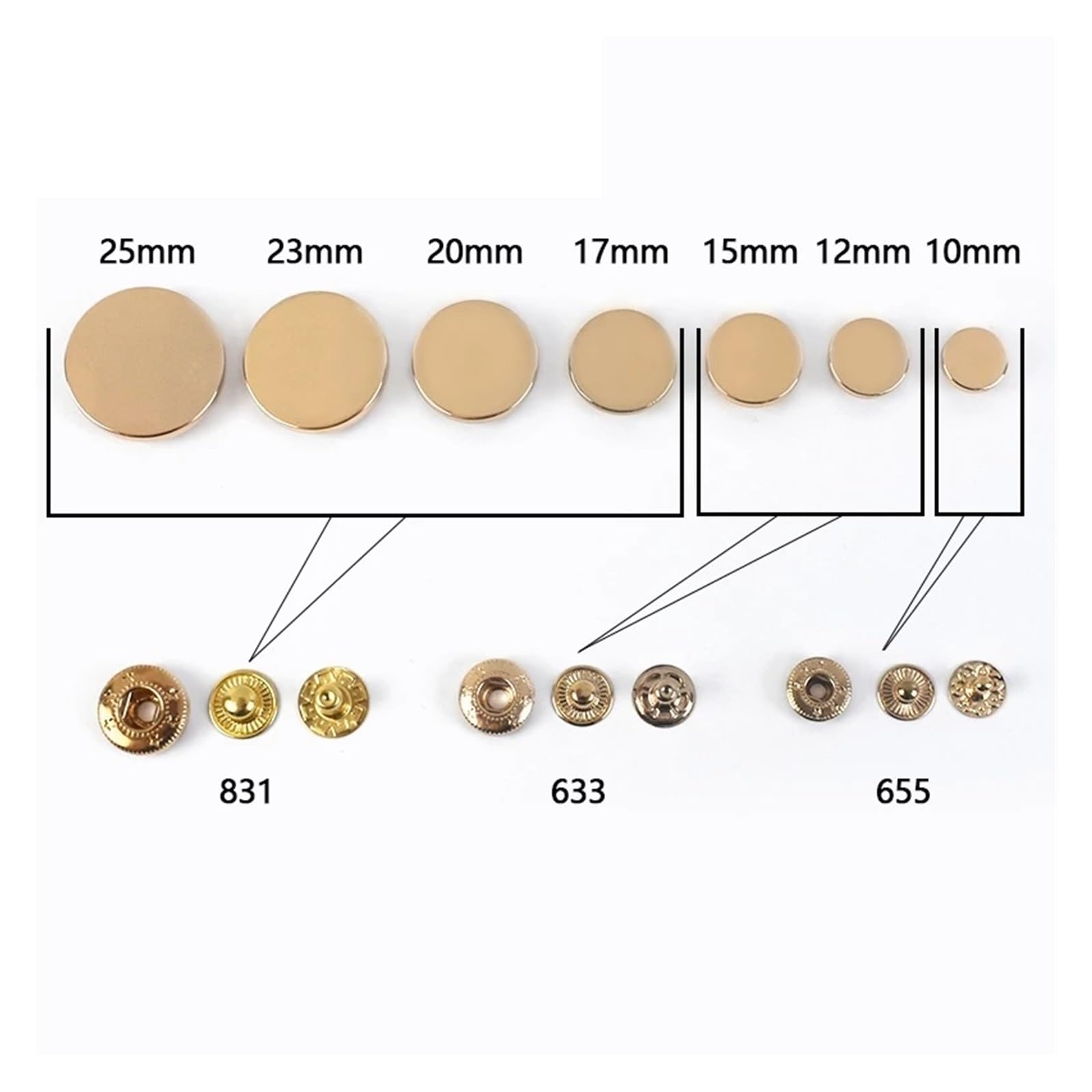 Set Di 10 Bottoni Rotondi In Metallo Ottone Invecchiato - Diametro 15 Mm, 2 Fori, Per Cucito E Merceria - Foto 3