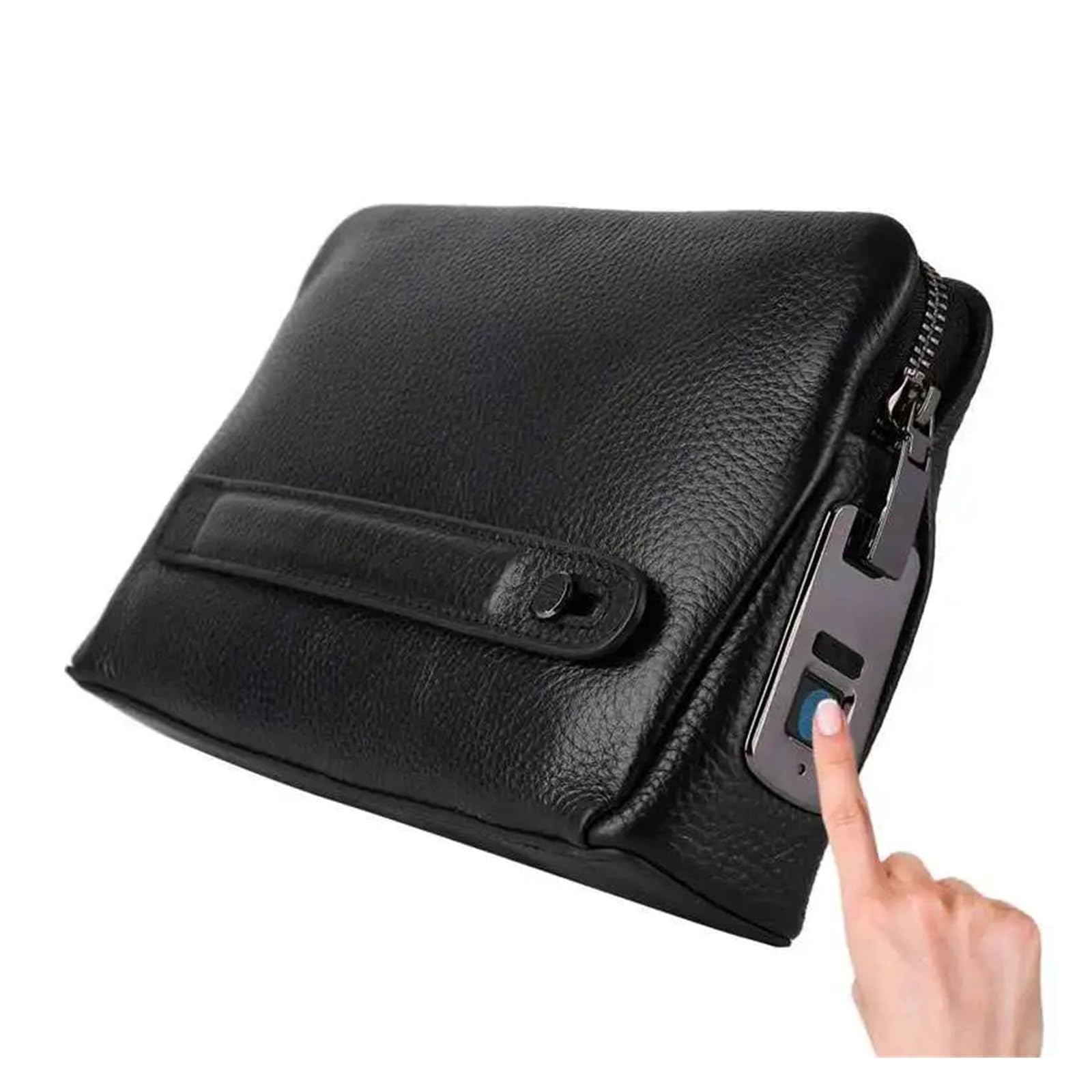 Caja fuerte para llaves al aire libre, Cajas fuertes for huellas dactilares Cartera de cuero con cremallera for hombre Bolso de mano antirrobo con seguridad con huella dactilar,para la escuela de gar