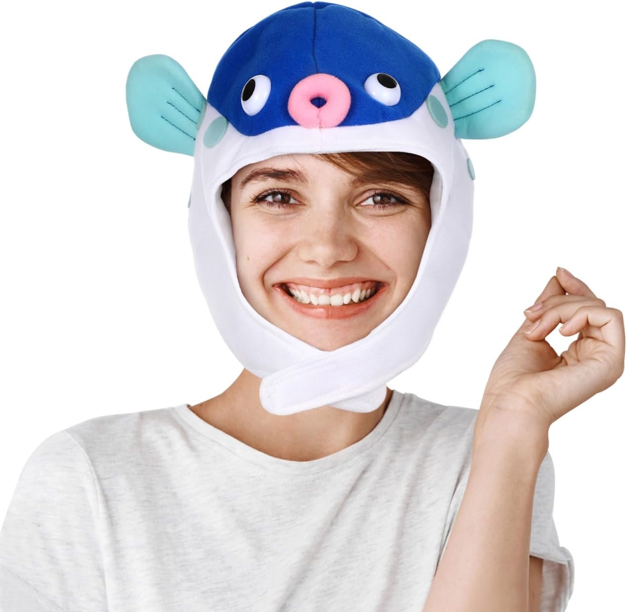 Plush Funny Cartoon Puffer Fish Xmas Headwear Costume Hat for Party, Cosplay, Festival, Carnival