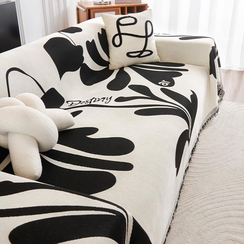 Housse de canapé chenille boho 180x130 cm jeté de canapé lavable avec glands