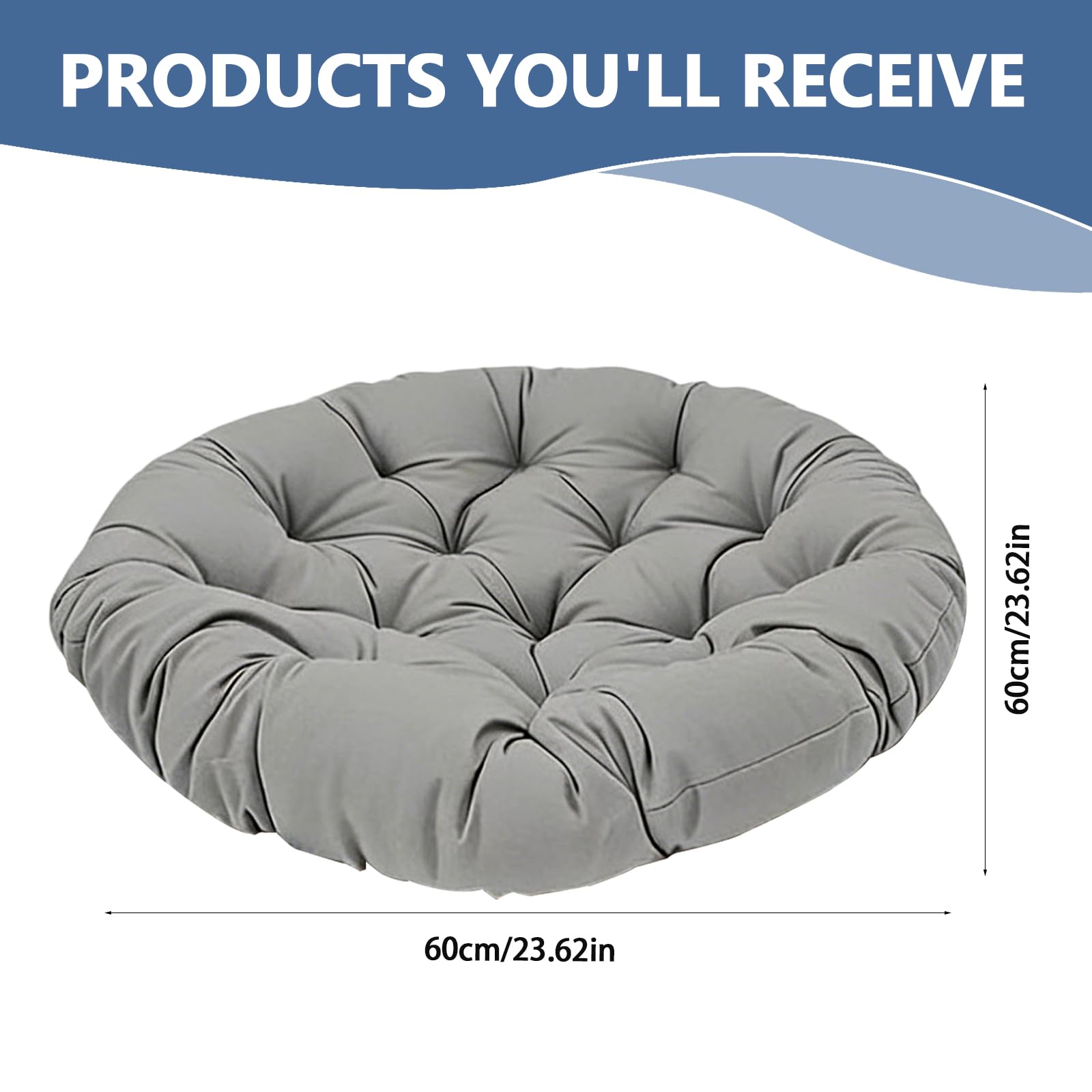 PORFOYO Cuscino per poltrona sospesa, cuscino per poltrona sospesa, 60 x 60 cm, per esterni, rotondo, per poltrona sospesa, in cotone, lavabile, grigio