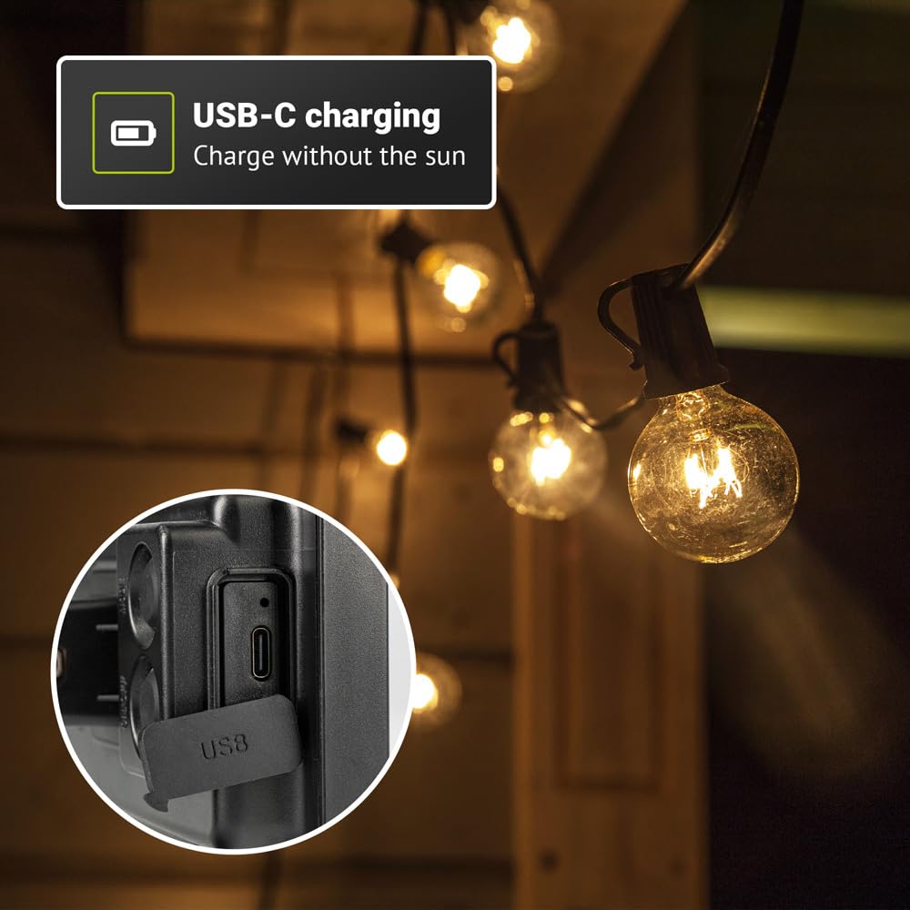 HOFTRONIC - Catena luminosa solare esterna 7 metri - 25 lampadine - 4 modalità di illuminazione - Luce bianca calda 2700 K - Interruttore crepuscolare - 25 Watt 750 lumen - Impermeabile IP44