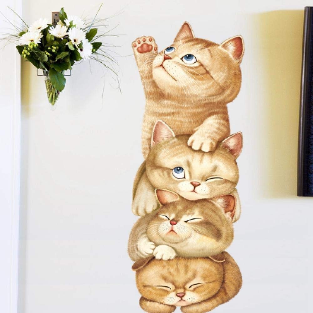 Stickers Muraux Animaux Lot De 4 Stickers Muraux Chat Décoratifs - Autocollants PVC Pour Chambre, Salon, Fenêtre (environ 30x20 Cm) Stickers PVC Facile à Coller