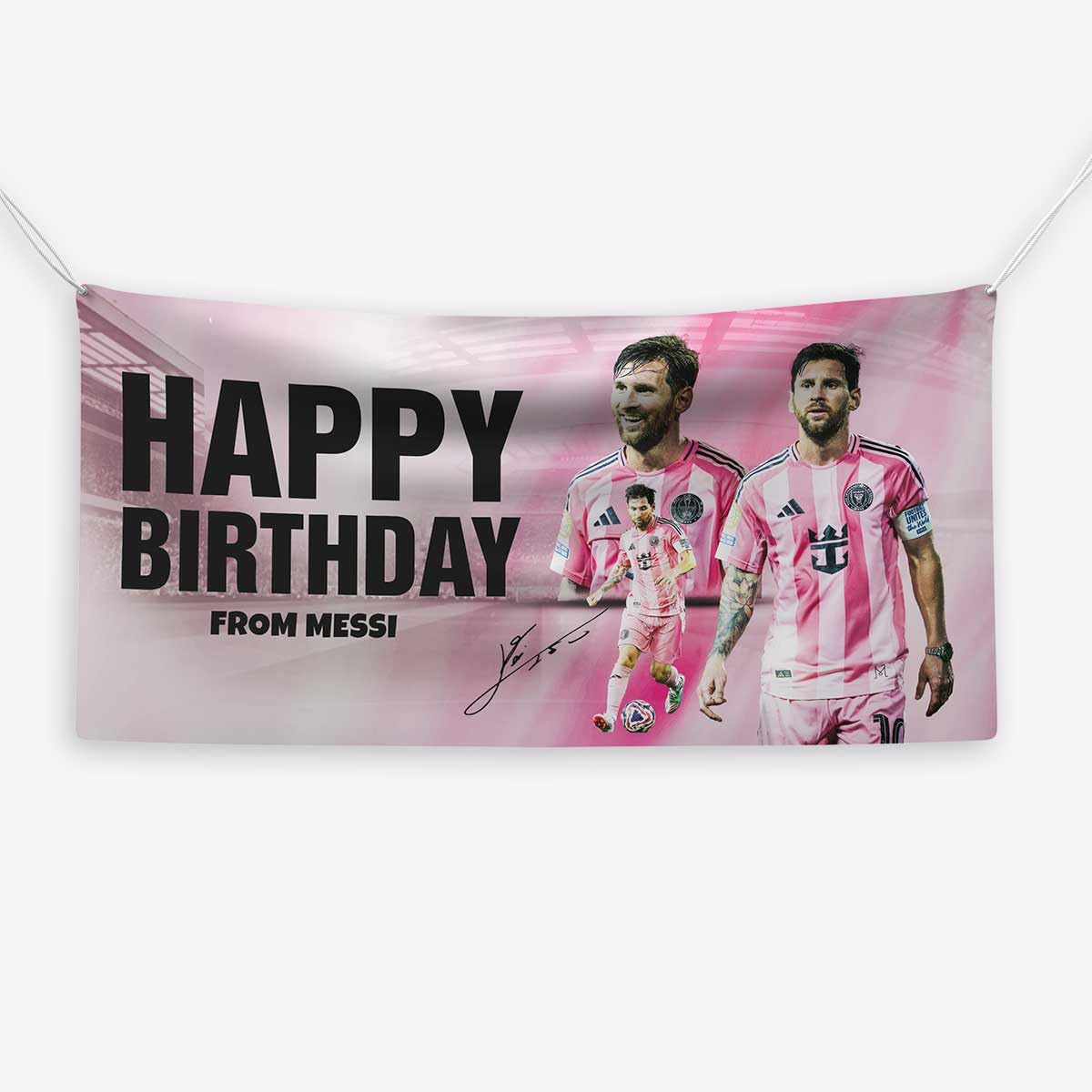 Zafs Inter Miami Messi Birthday Banner Football Themed Party Backdrop with Star Player Print Perfect for Kids & Adults Who Love the Game