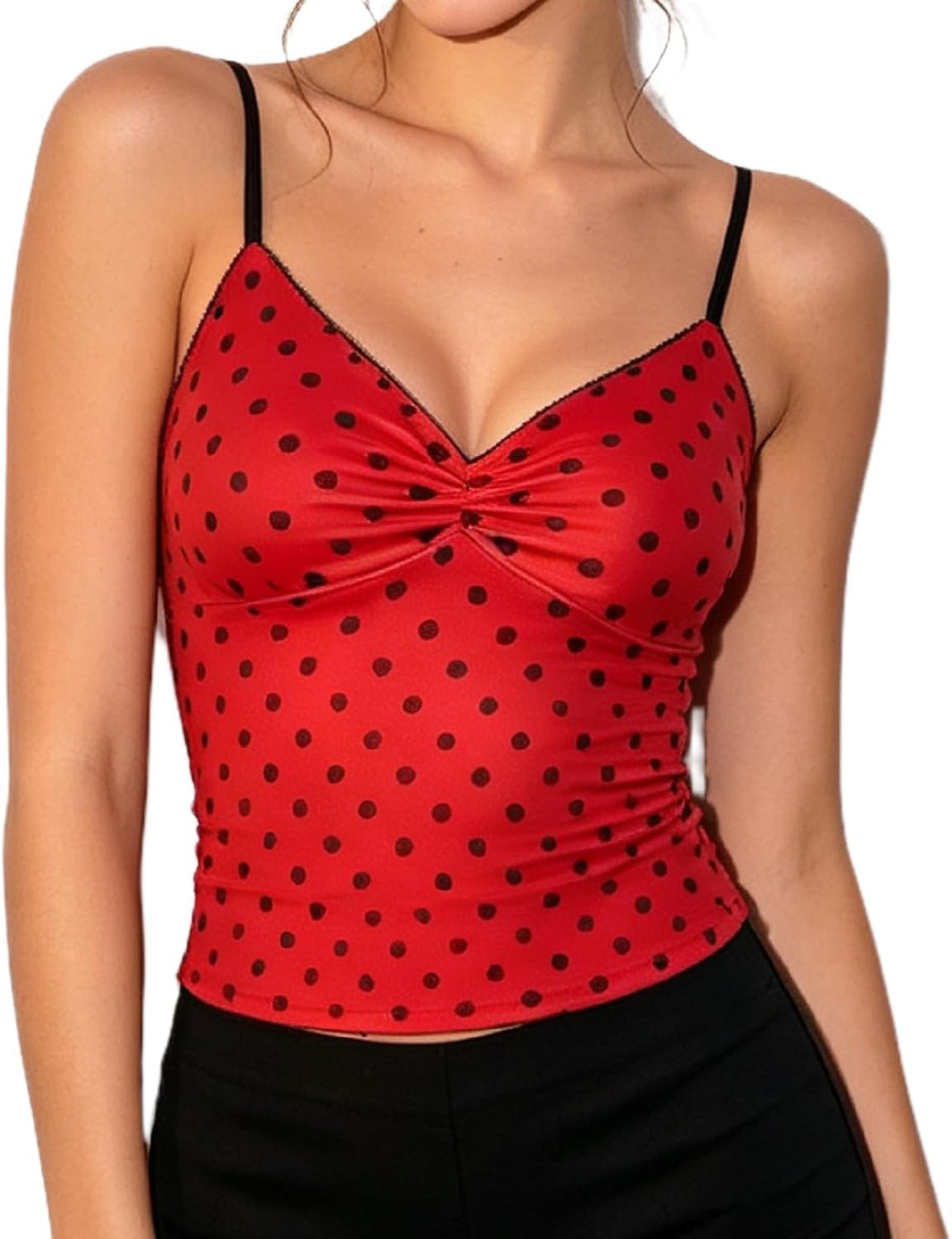 Women Cute Bee Ladybug Shirt Spaghetti Strap Halloween Costume (E-Red, L)