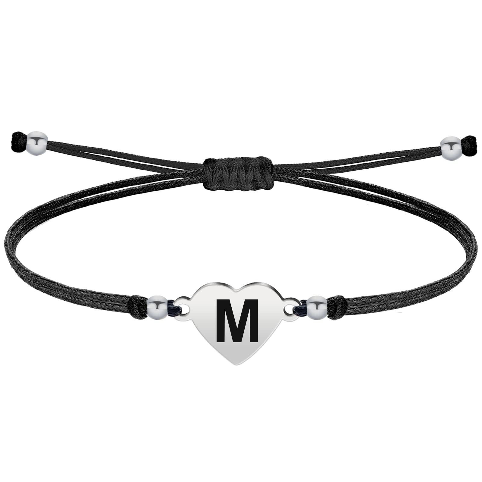 cotigoPulsera Letra Inicial A - Z Acero Inoxidable con Hilo Encerado - Pulsera Mujer o Hombre con Inicial de Nombre - Pulsera Corazón con Letra Grabado- Regalo para Madre, Hija, Amiga, Novia