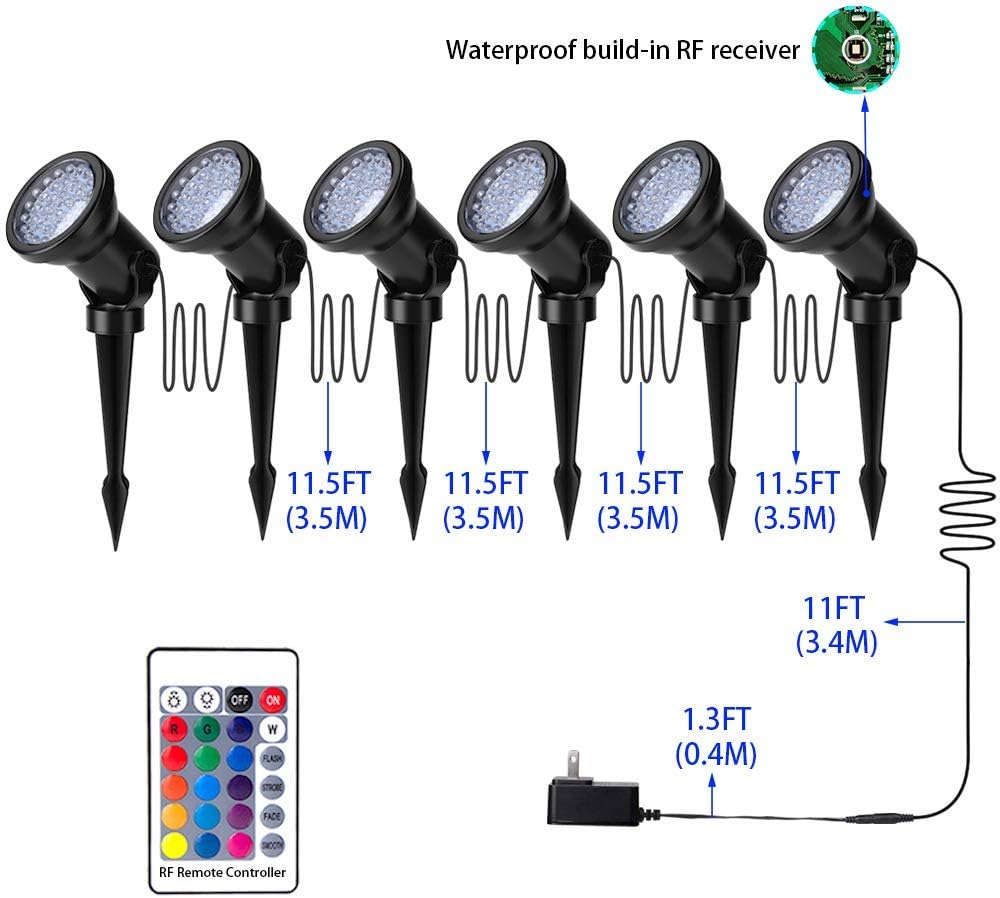 Up To 40% OFF Colored Garden Spotlights, Outdoor Waterproof IP66 36 LED RGB Adjustable Remote Controlled Spot Lights with Spiked Stand for Outdoor Garden House Decoration - Set of 6