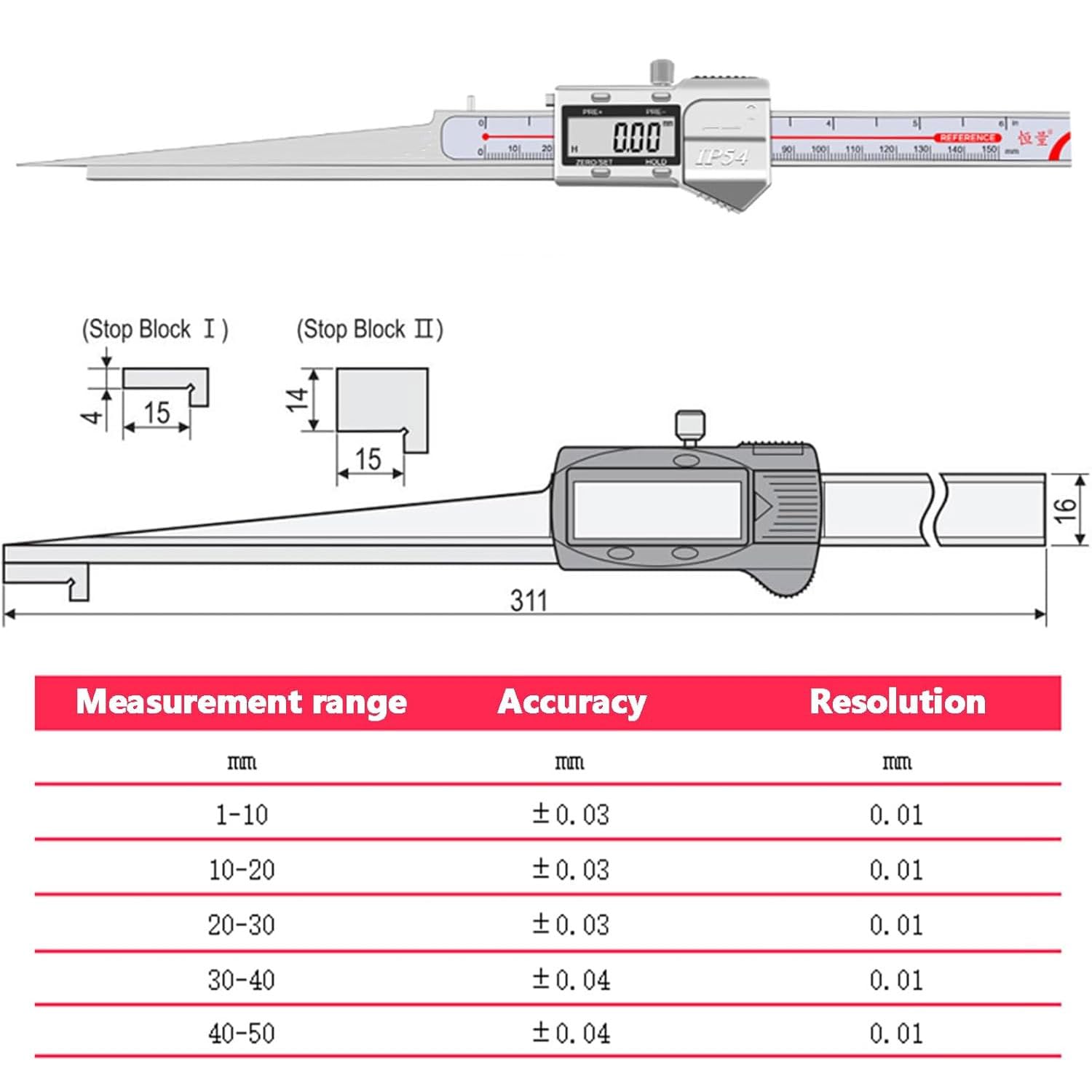 Calibrador cónico Digital, precisión ±0,03 mm, resolución 0,01 mm, Rango de medición 1-50 mm, galga de espesores de cuña de Soldadura, Regla de inspección de Flujo para moldes y co