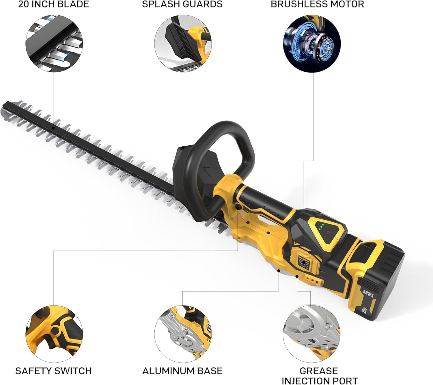 Cortasetos inalámbrico para batería Dewalt de 20 V MAX (sin batería), recortadora eléctrica de bordes de arbustos de 22 pulgadas, motor sin escobillas, potente y ligero, 2 kg